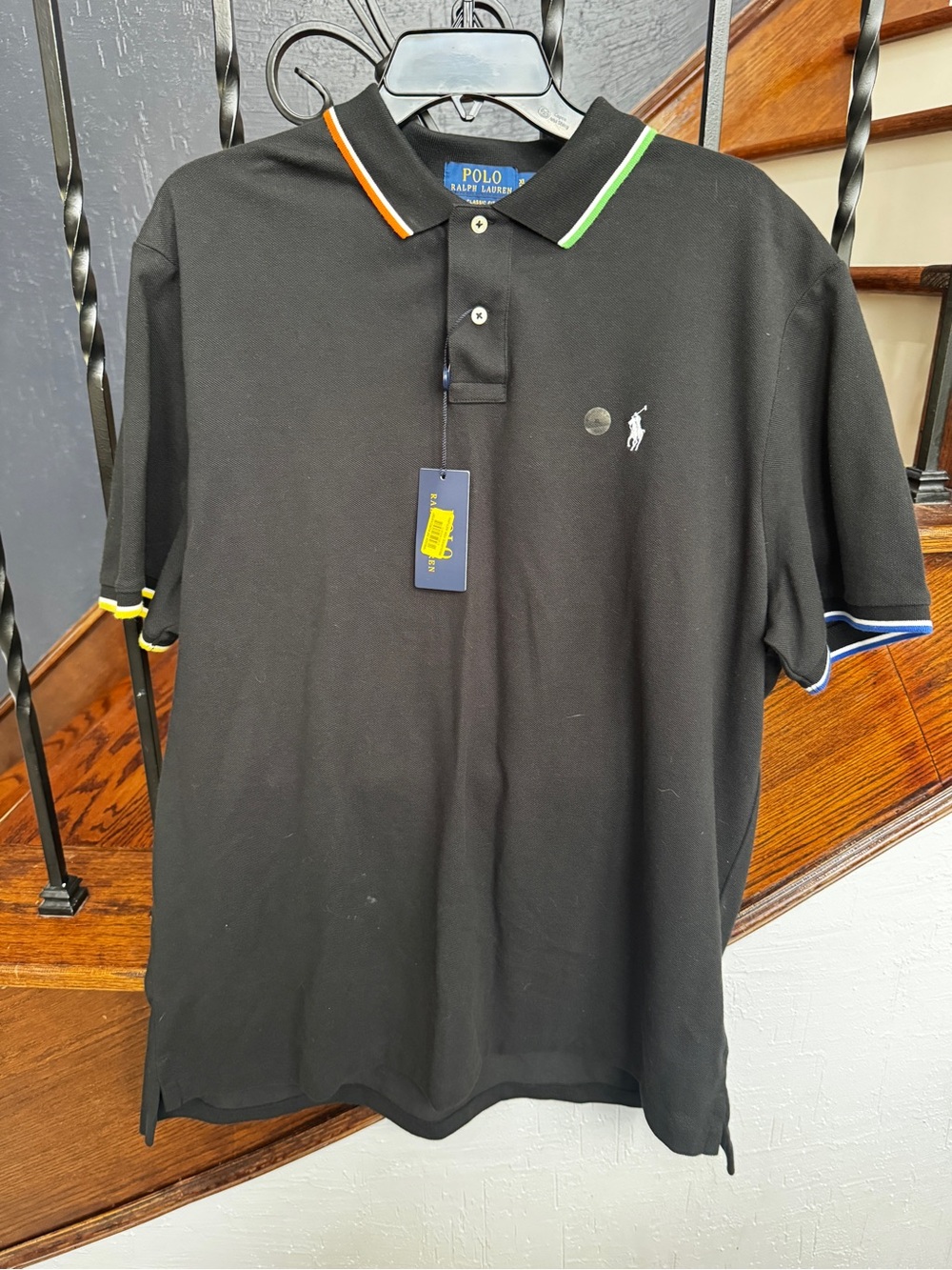 NEW NWT men’s XL Polo by Ralph Lauren Black Polo with Contrast Stripe Collar